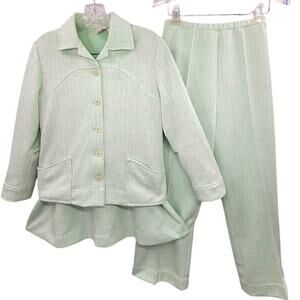Graff Vintage 70s Green Plaid Knit Jacket Pant Skirt 3-Piece Matching Outfit Set